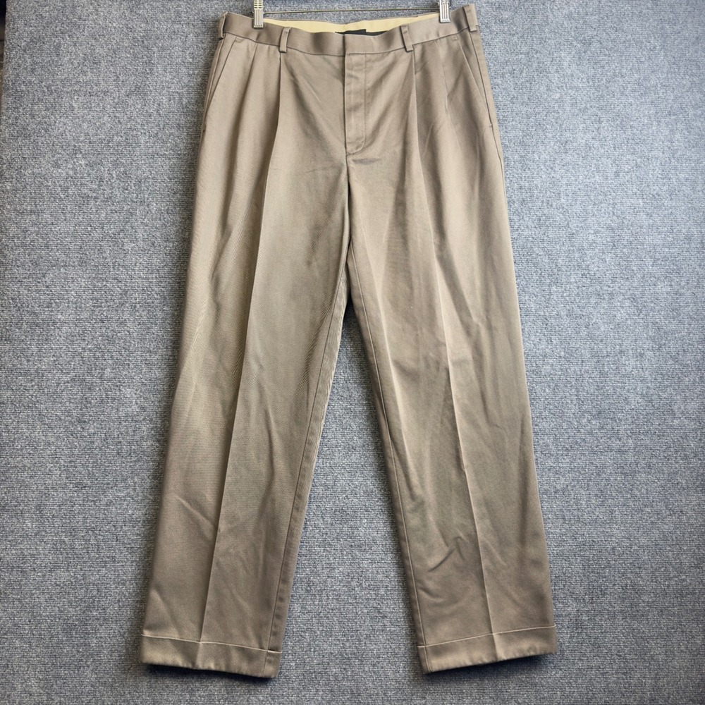 Dockers Premium Chino Pants Mens 34x32 Khaki Relaxed Fit Pleated Cuffed Khakis
